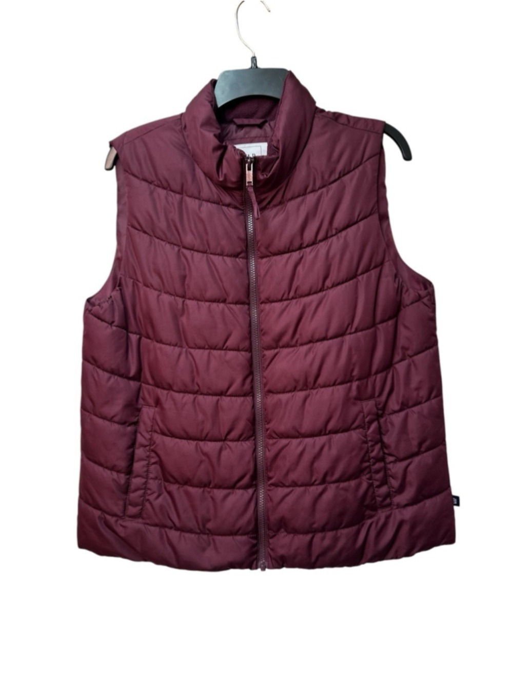 GAP Water-Resistant Puffer Vest Womens Large Burgundy Full Zip Fall Vest Pockets - Picture 9 of 13
